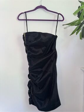 NWT Calvin Klein Black Satin Mini Dress with Ruched Detail Size 10 Strapless